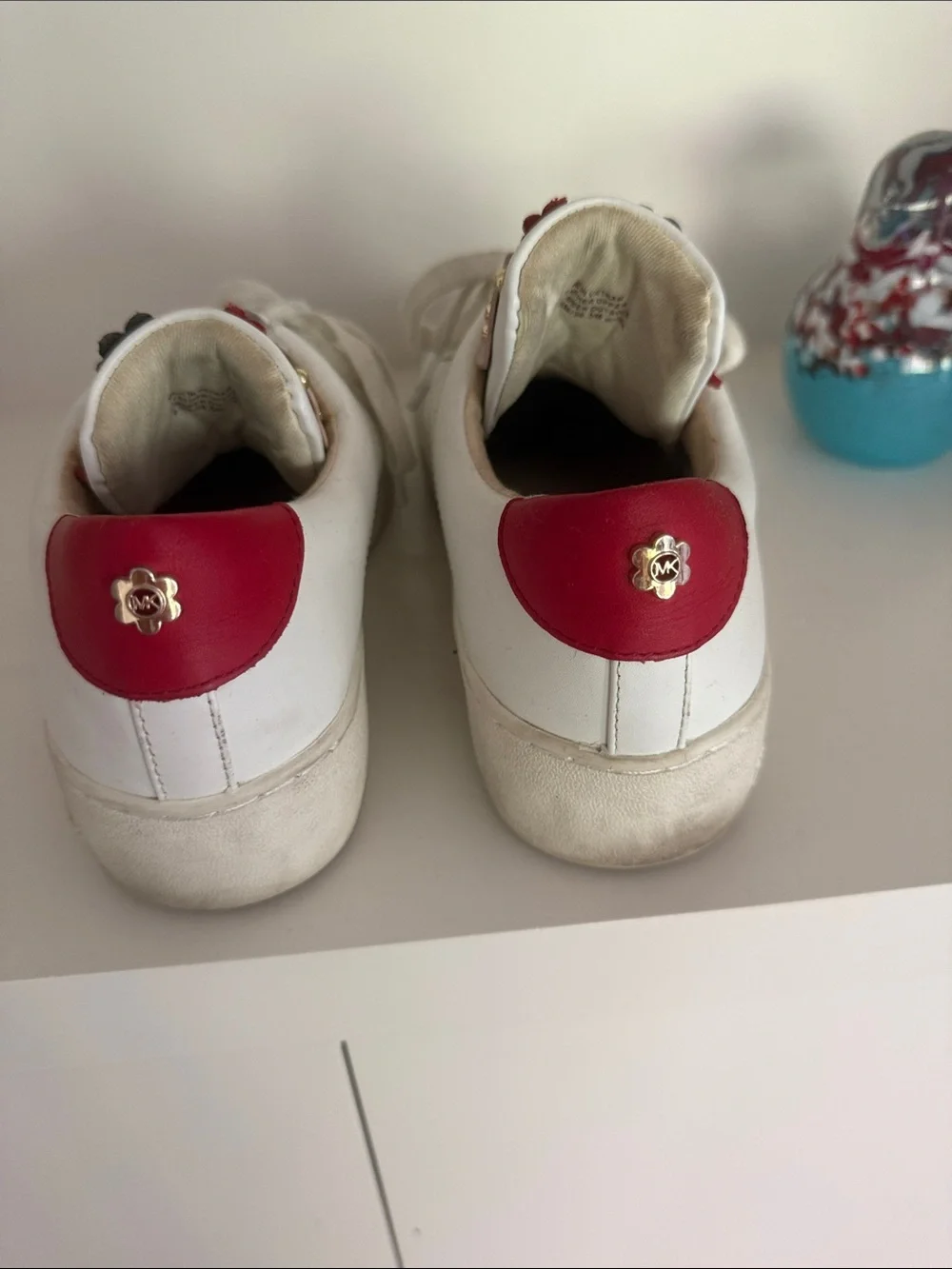 Women's White Floral Embellished Lace-Up Sneakers